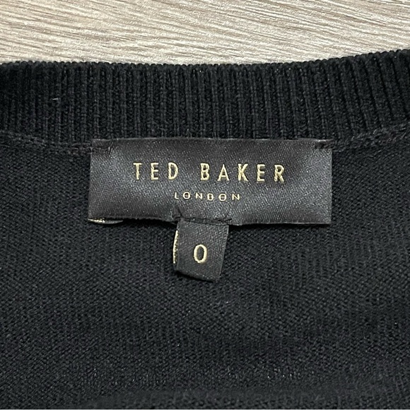 Ted Baker Slinda Metallic Floral Embroidery Cashmere Silk Black Sweater Sz 0 - Picture 5 of 8